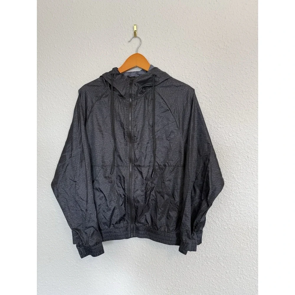 BCBG MAXAZRIA Light Weight Hooded Jacket Size XL Black Elastic Waist Hood EUC